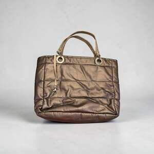 Sundar Metallic Silver Quilted Puffer Tote with Embossed Snakeskin Handles